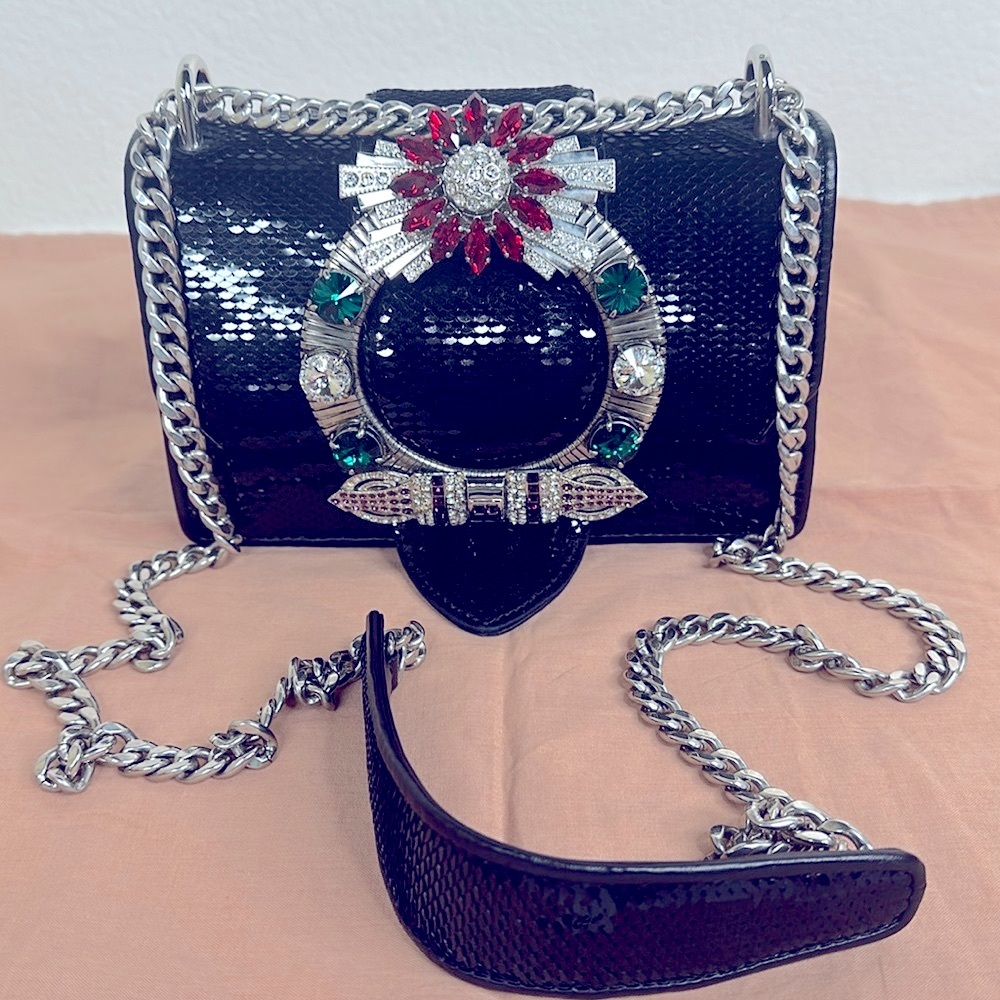 Miu Miu Tartan jeweled sequins crossbody bag